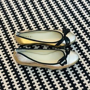 ViVi G Shoes Italian Leather Metallic Ballerina Flats Ribbon Bow Size 8.5